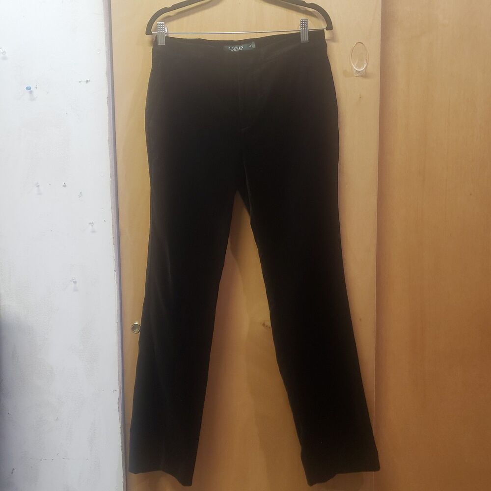 NEW wo tag LAUREN RALPH LAUREN HI-RISE STRAIGHT BLACK VELVET STRETCH PANTS Sz 6P